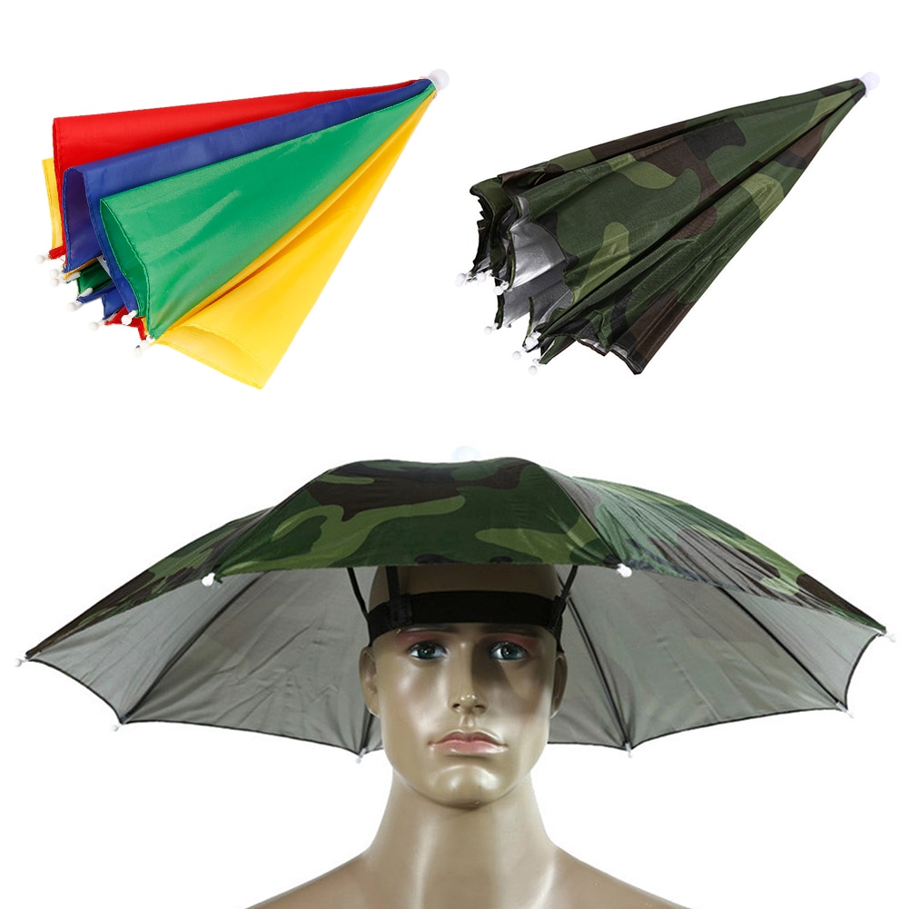 Camouflage Umbrella Hat 55cm Fishing Rain Foldable Headwear Fishing Hiking Cap 