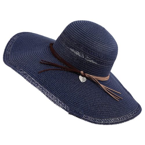 Wide Brim Straw Fedora Hat Navy